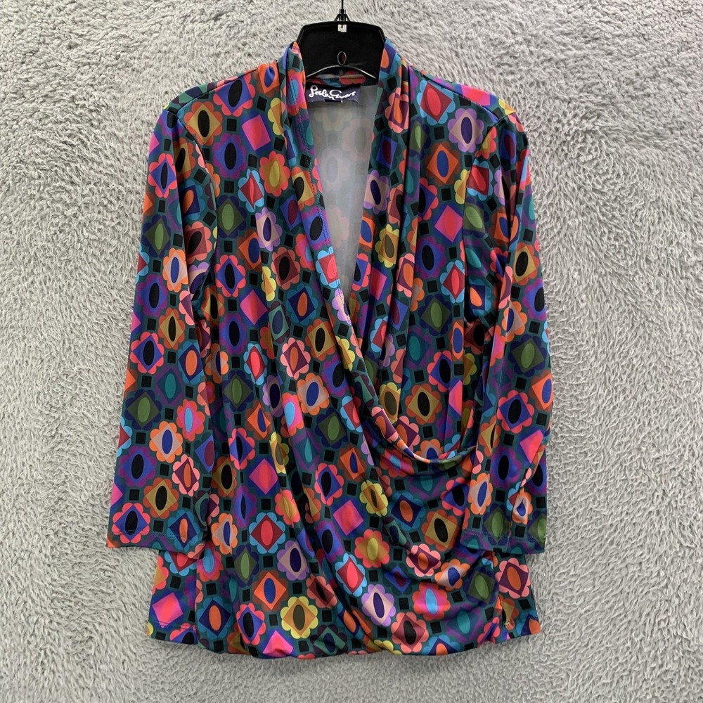 Lesley Evers Blouse Womens XL Top Floral Extra Large Art To Wear